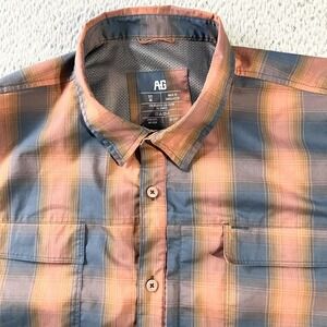 AG Gear Shirt Mens 3XL Orange Blue Plaid Short Sleeve Vented Fishing Outdoor